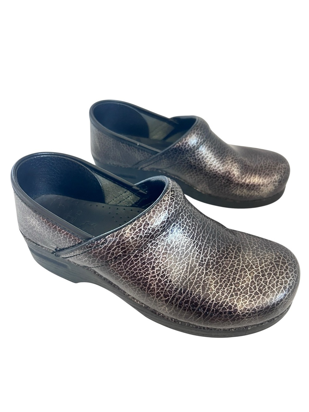 DANSKO Professional Metallic Crackle Slip-On Clog Women’s 40 9.5 Black Pewter